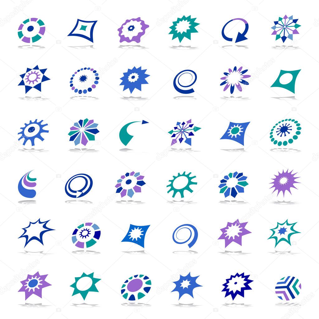 Design elements set. Abstract arrow, star, diamond and  circle shape icons. Vector art.