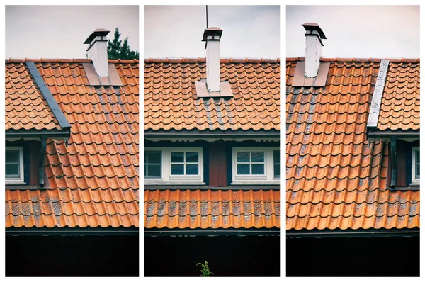 Triptych Traditional Red Tiled Mansard Roof — Stock Photo, Image
