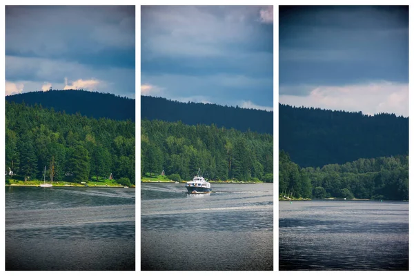 Triptych Lipno Lake Landscape Czech Republic — стокове фото