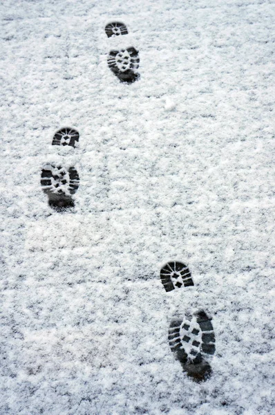 Footprints Pavement Covered Snow Winter — Stock Photo, Image