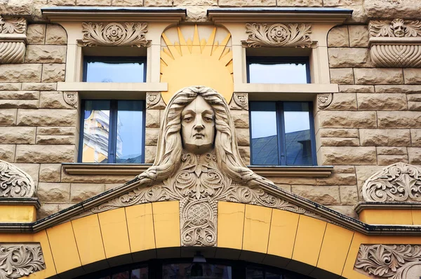 Wystrój Budynku Stylu Secesyjnym Jugendstil Rydze Łotwa — Zdjęcie stockowe