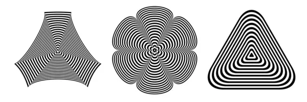 抽象幾何学的なオペアンプ芸術の設計要素を設定します 線のパターン 3次元錯視 ベクターイラスト — ストックベクタ
