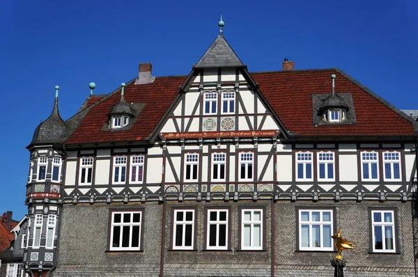 Goslar Německo Dubna 2016 Dekorovaná Fasáda Starého Středověkého Zpola Roubeného — Stock fotografie