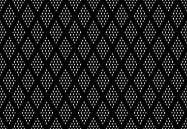 Siyah zemin üzerinde noktalar olan kusursuz geometrik elmaslar. Vektör sanatı.