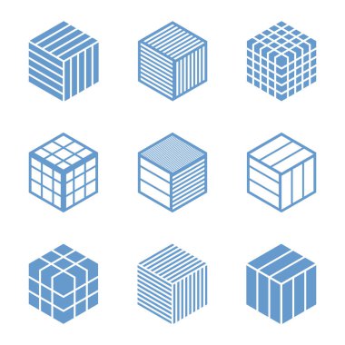 Tasarım elemanları ayarlandı. Soyut altıgenler. Kübik şekil simgeleri. Vektör sanatı.