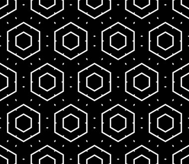 Soyut, dikişsiz geometrik altıgenler, siyah desen ve doku. Vektör sanatı.