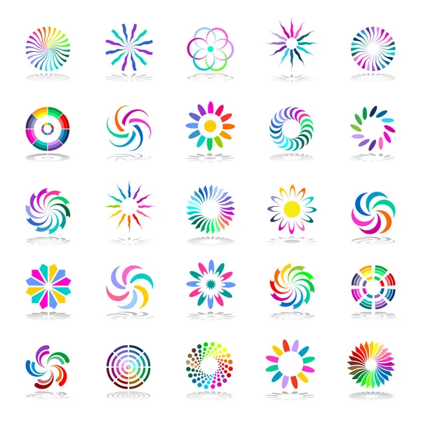 Elementos Diseño Conjunto Abstractos Iconos Multicolores Circulares Arte Vectorial — Vector de stock