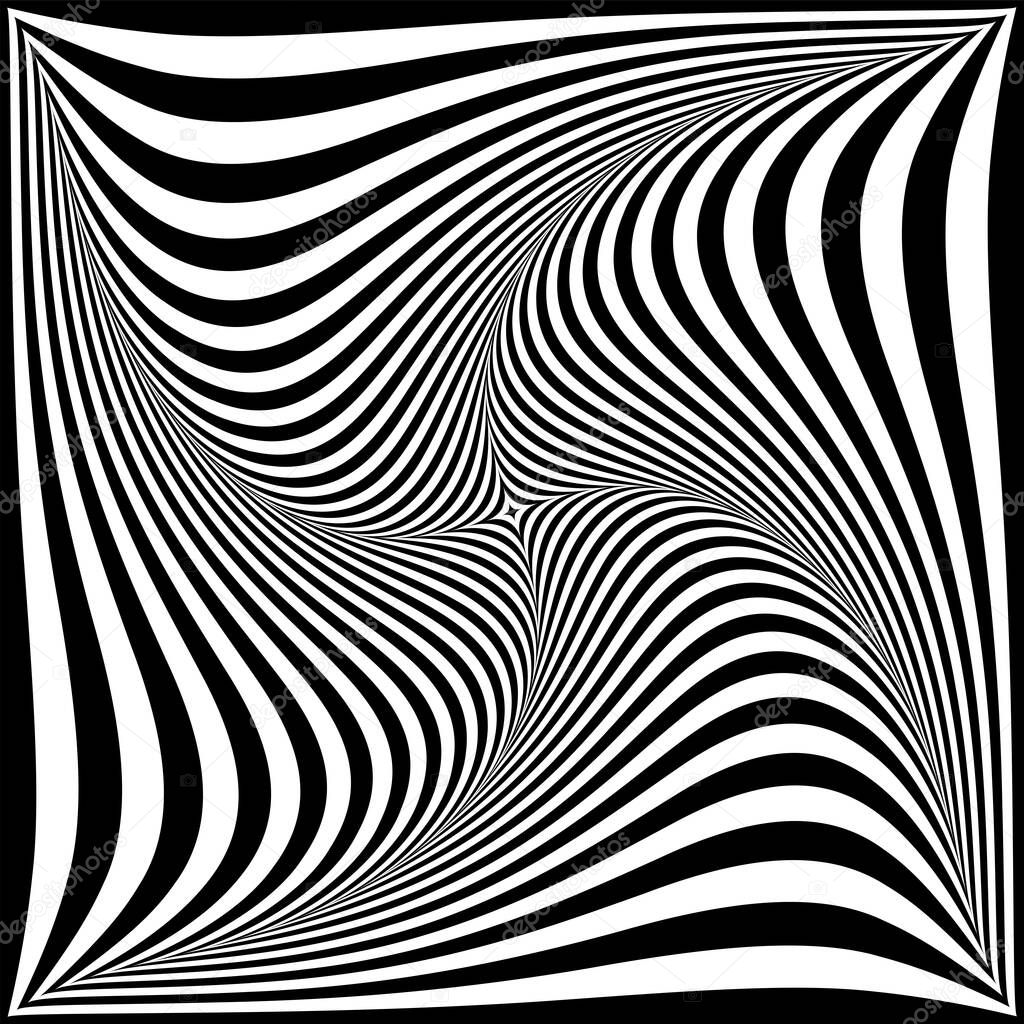 Whirl vortex twisting movement illusion in abstract op art design. Vector illustration.