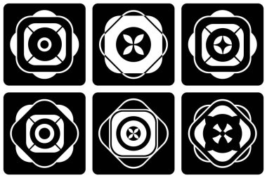 Tasarım elemanları ayarlandı. Soyut siyah beyaz simgeler. Vektör sanatı.