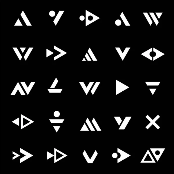 Abstracte Driehoek Iconen Witte Geometrische Design Elementen Zwarte Achtergrond Vectorkunst — Stockvector
