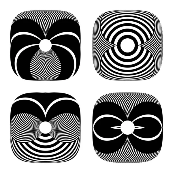 Motifs Géométriques Abstraits Sur Forme Carrée Arrondie Ensemble Éléments Conception — Image vectorielle