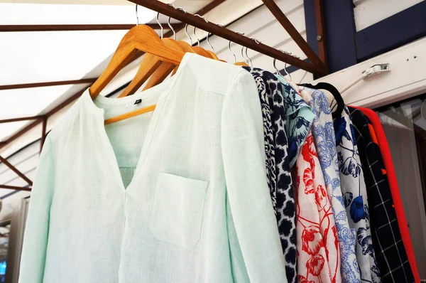 Linen Blouses Hangers Ladies Summer Wear — Stock Photo, Image