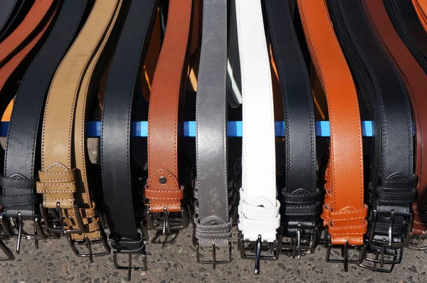 Leather Belts Different Colors Metal Buckles — Stock Photo, Image
