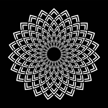 Siyah arkaplanda soyut dekoratif beyaz daire deseni. Vektör sanatı.