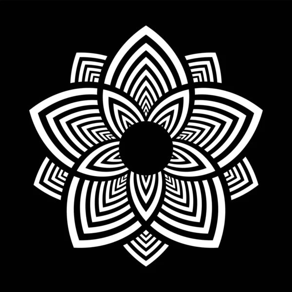 抽象的な花の模様 黒の背景に装飾的な白のデザイン要素 ベクトルアート — ストックベクタ