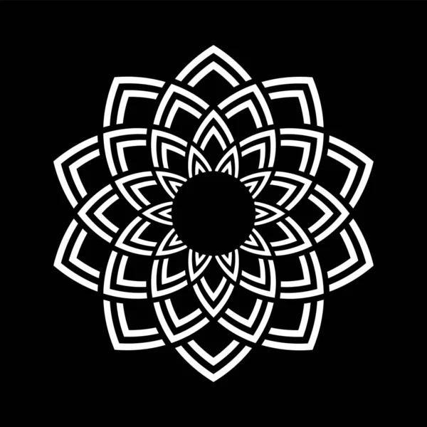 Streszczenie Kwiat Patten Dekoracyjny Biały Element Wzornictwa Czarnym Tle Sztuka — Wektor stockowy