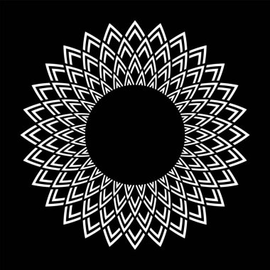 Siyah arkaplanda soyut dekoratif daire şeklinde beyaz desen. Vektör sanatı