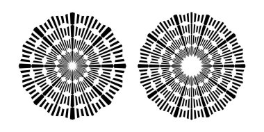 Çember geometrik desenler kümesi. Soyut dönüş dairesel tasarım elementleri. Vektör sanatı.