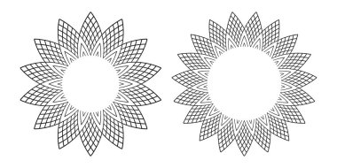 Soyut çember çiçek desenleri ayarlandı. Vektör sanatı.