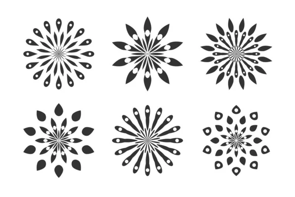 Icônes Fleurs Abstraites Ensemble Éléments Design Floral Cercle Art Vectoriel — Image vectorielle