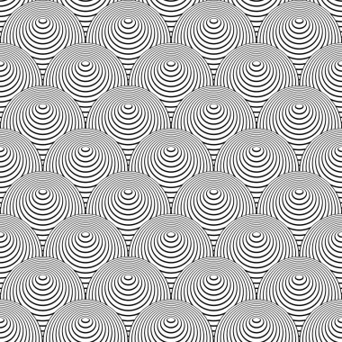 Balık ölçeğinde üç boyutlu illüzyon efektli soyut kusursuz operasyon sanatı deseni. Vektör illüstrasyonu.