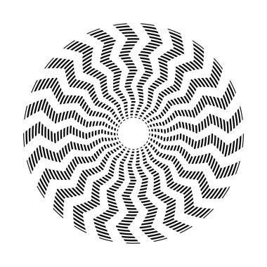 Çizgili zig zag desenli soyut çember dönüş tasarımı ögesi. Vektör sanatı.