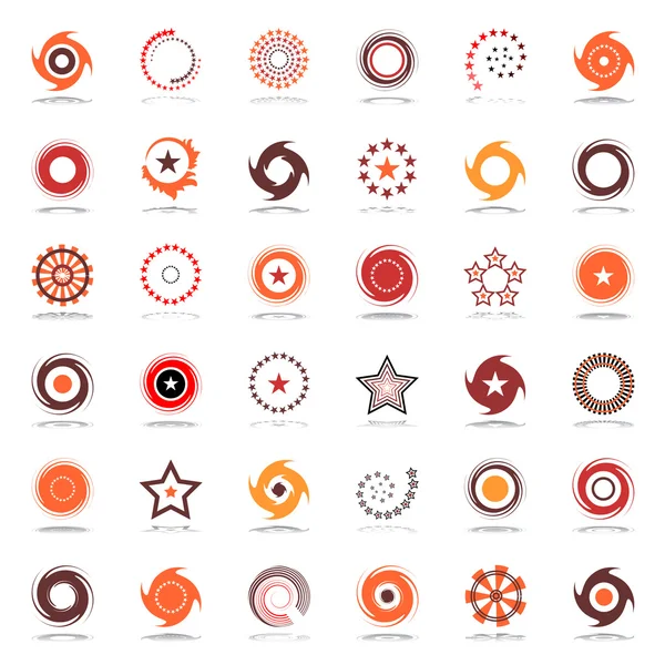 Étoiles et rotation. Eléments de design dans des couleurs chaudes . — Image vectorielle