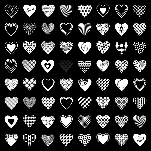 Heart icons set. 64 design elements. — Stock Vector