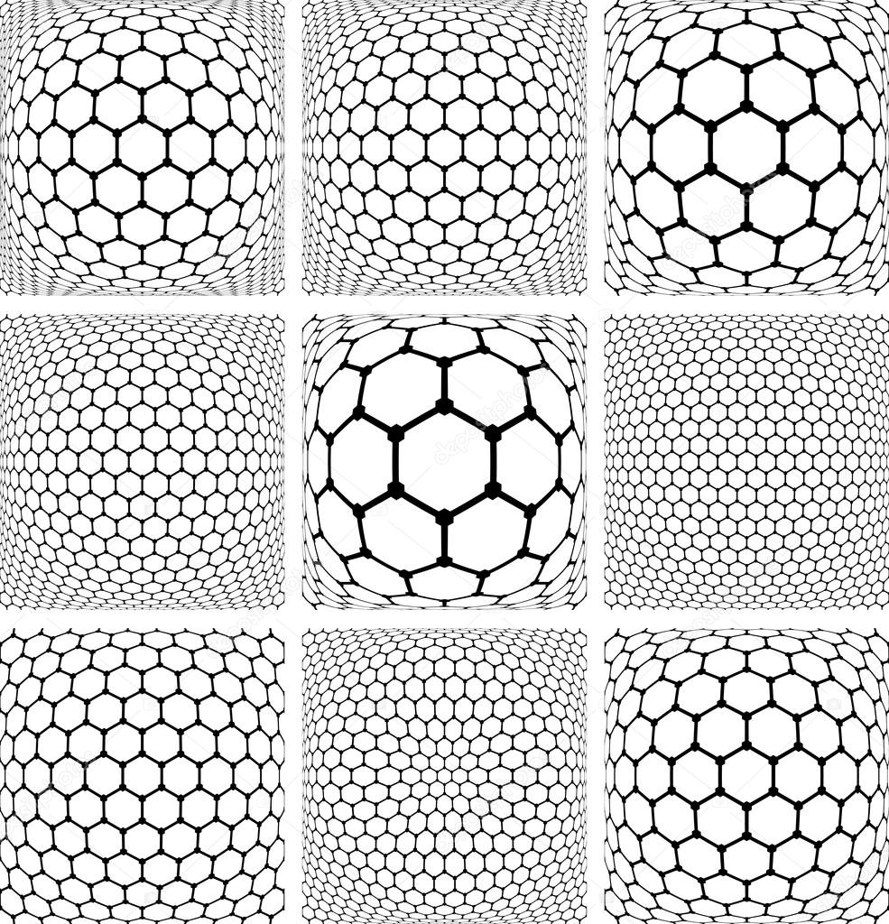 Hexagons patterns. Geometric backgrounds set.