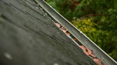 Saçak içinde düşen yağmur damlaları