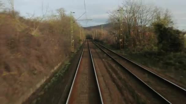 Viagens ferroviárias vista traseira — Vídeo de Stock