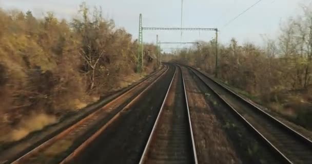 Viagens ferroviárias vista traseira — Vídeo de Stock