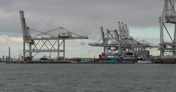 Boat ride in the industrial dock — Stock Video