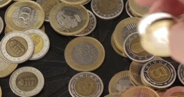 Bozuk paralar yığının içine düşüyor, Macar Forints — Stok video