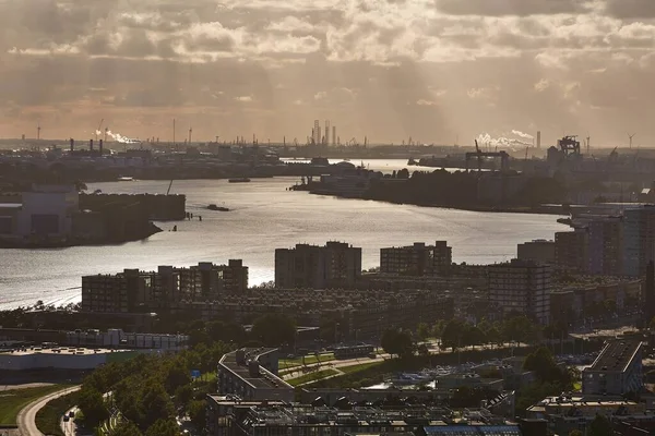 Rotterdam Port Dusk Panorma vanaf Euromast — Stockfoto