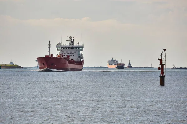 Industrial ships sailing near Rotterdam — Stock Photo, Image