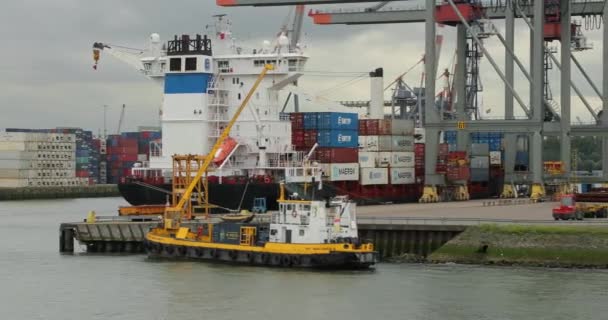 Navire porte-conteneurs dans le port de fret industriel avec — Video