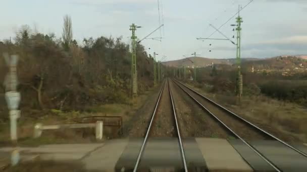Viaje ferroviario vista trasera de las vías — Vídeo de stock