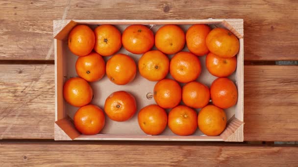 Mandarinen in einer Kiste, die in Stop-Motion verzehrt wird — Stockvideo