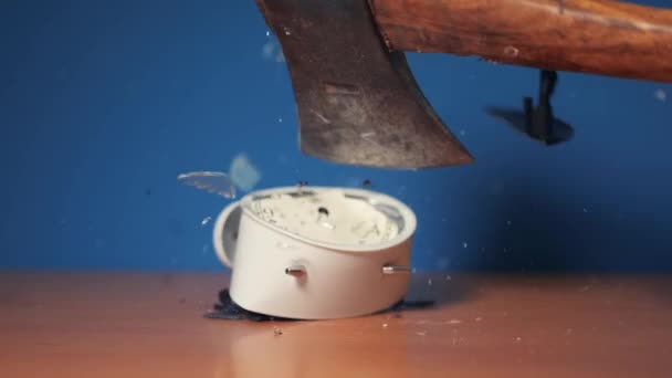 Alarm Clock Destroyed with an Axe — Stock Video