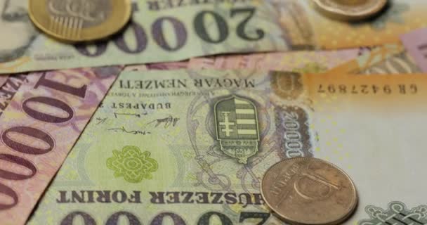 Pozadí bankovek, maďarské forintky — Stock video