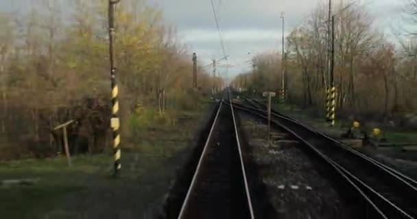 Viagens ferroviárias vista traseira — Vídeo de Stock