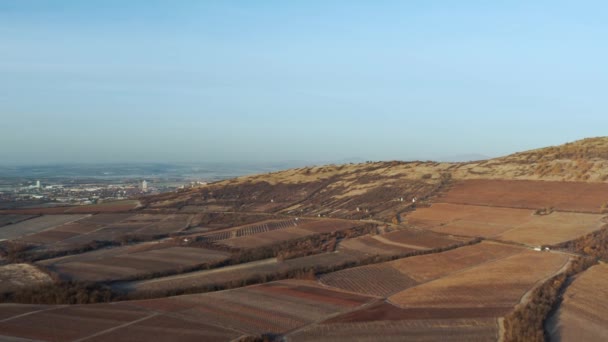 Luchtfoto van heuvels op het platteland in de bleke winter — Stockvideo