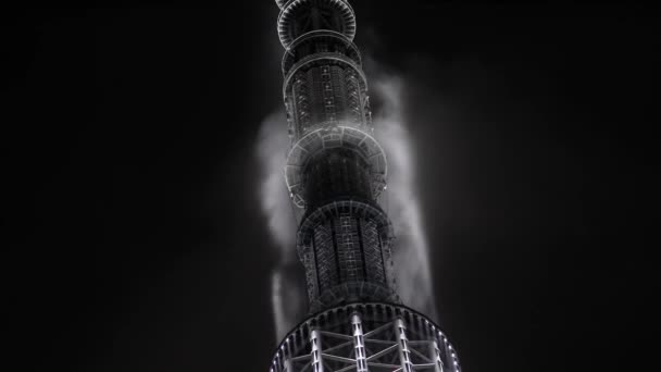 Transmitter Antenna TV Tower hit by clouds in the dark — Stock Video