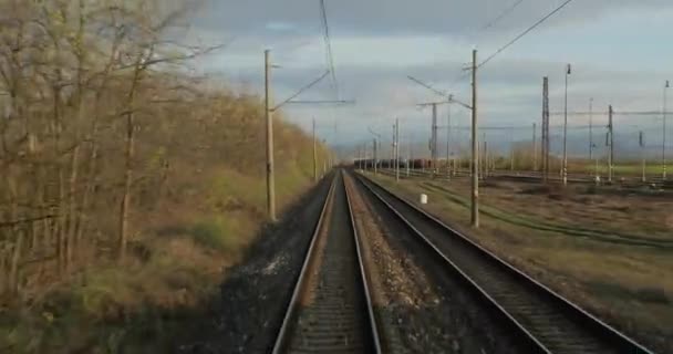 Viagens ferroviárias vista traseira — Vídeo de Stock