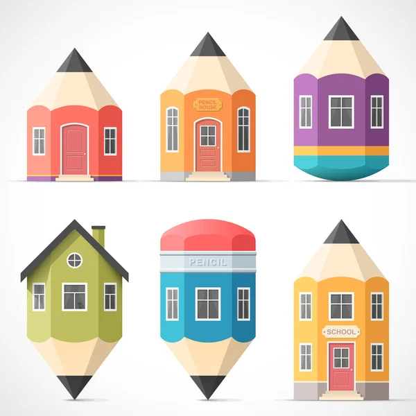 Σύνολο του μολυβιού πολύχρωμα σπίτια — Διανυσματικό Αρχείο