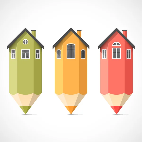 Set of colorful pencil houses — Stock Vector