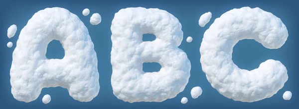 Χιονισμένο αλφάβητο με γράμματα A, B, C. Χειμερινή γραμματοσειρά απομονωμένη σε μπλε φόντο — Φωτογραφία Αρχείου
