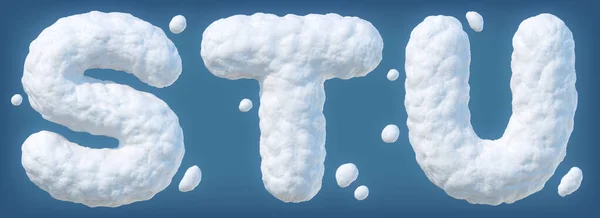 Χιονισμένο αλφάβητο με γράμματα S, T, U. Lettes από χιόνι. Χειμερινή γραμματοσειρά απομονωμένη σε μπλε φόντο — Φωτογραφία Αρχείου