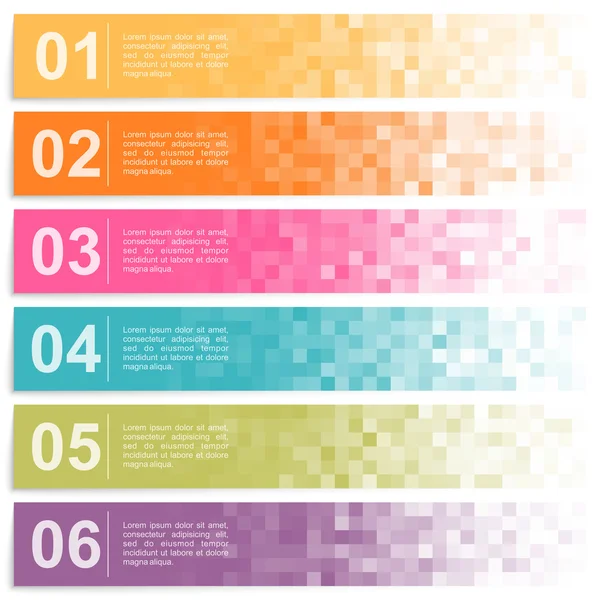 Set of colorful pixel banners with options — Stock Vector